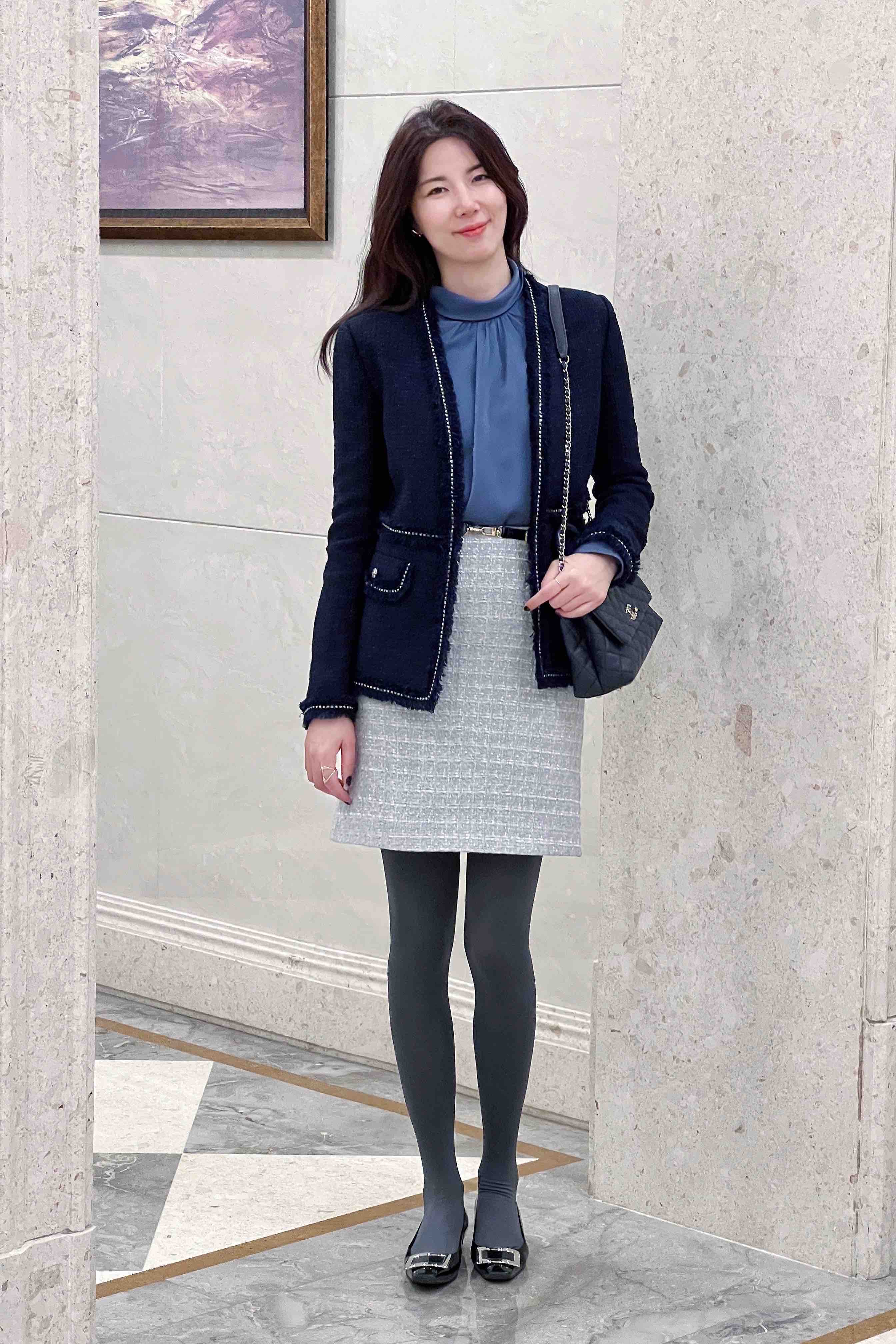 moonty 茉兮高级定制 午夜蓝 日本进口花边v领外套长款鱼尾裙套装