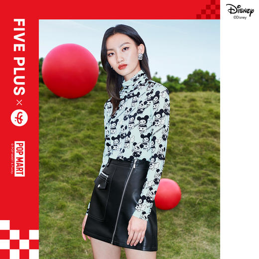 FIVE PLUS2022新款女春装泡泡玛特联名设计感T恤女高领打底衫印花	2WN1020150 商品图2