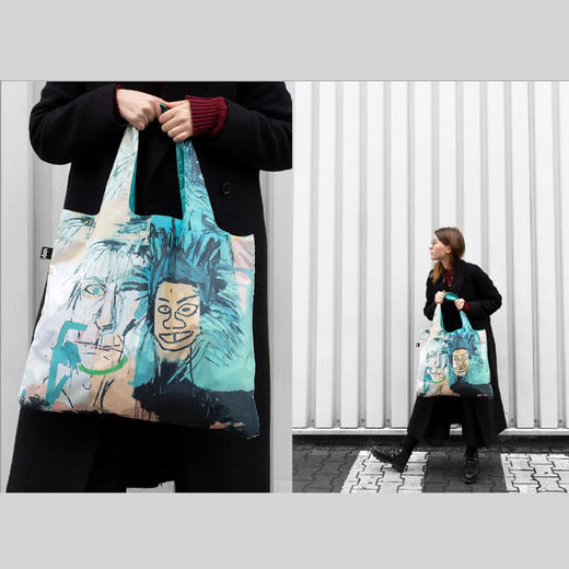 德国LOQI 巴斯奎特&凯斯哈林系列 万用环保袋 再生环保材料 单肩可折叠 旅行大容量 防泼水 超轻50g可承重40斤 涂鸦风 皇冠 头骨 安迪沃霍尔 商品图5