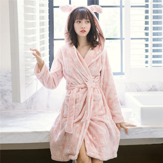 爱帝女式珊瑚绒加绒中厚保暖睡袍 商品图0