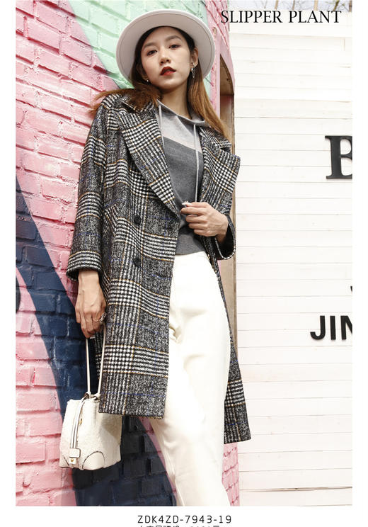 宗洋&卓蔻兰女士中长款时尚格纹大衣	ZDK4CD7943-19 商品图3