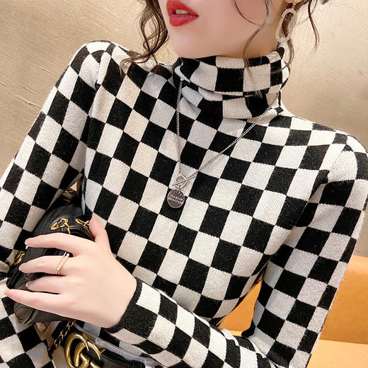 高领打底衫2022年新款保暖加厚修身棋盘格毛衣内搭上衣 XS93241*50 商品图2