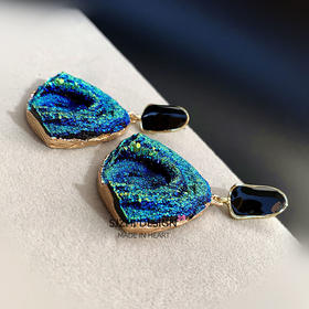 蓝色大气耳环u型渐变气质复古耳饰