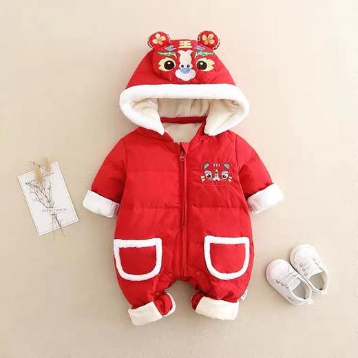 【虎年暖衣 绵柔舒适】婴儿冬季新款过年加绒加厚中国风拜年服新生儿周岁保暖喜庆爬爬服 商品图3