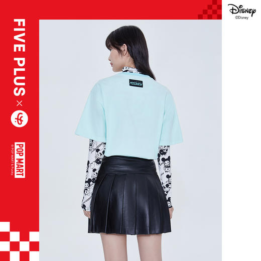 FIVE PLUS2022新款女春装泡泡玛特联名仿皮半身裙女高腰A字百褶裙2WN1070260 商品图3