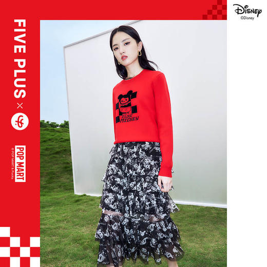 FIVE PLUS2022新款女春装泡泡玛特联名毛衣女刺绣字母米奇套头衫2WN1032080 商品图0
