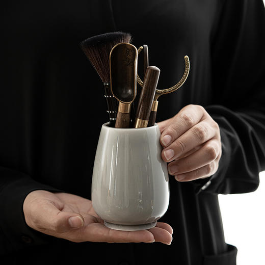 「冰灰釉茶道六君子」日式手工黑檀木实木茶刀茶勺陶瓷功夫茶道配件 商品图1