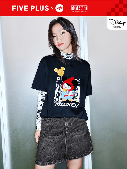 FIVE PLUS2022新款女春装泡泡玛特联名设计感T恤女短袖刺绣棉上衣	2WN1020140 商品图0