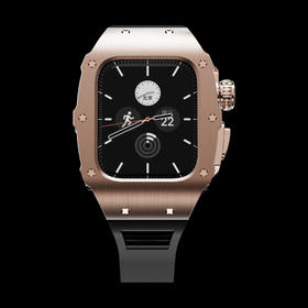 Apple Watch S9 高端改装套件  玫瑰金钛合金/黑色表带