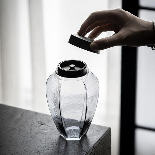 「日式锡合金盖双层密封玻璃茶叶罐」小号茶仓 花茶绿茶存茶罐 商品图2