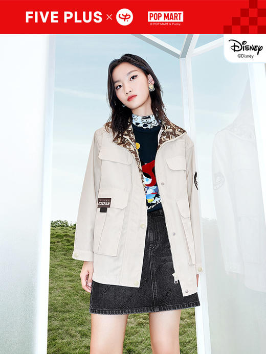 FIVE PLUS2022新款女春装泡泡玛特联名风衣女夹棉内胆外套连帽潮 2WN1040400 商品图3