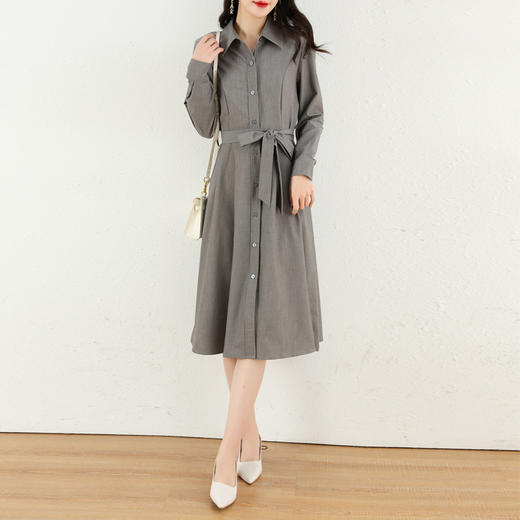 AHM-ht9663 衬衫连衣裙女2022春新款系带修身显瘦长袖知性风气质淑女中长款裙 商品图3
