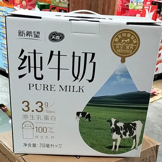 【27.9元/箱】新希望纯牛奶250ml*12（040249501） 商品图0