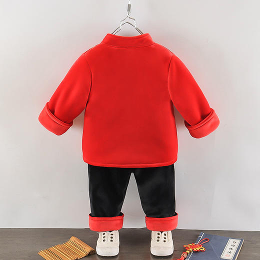 【虎年刺绣宝宝套装 甄选优质面料】2021冬季新品男童拜年服唐装中国风宝宝过年红色喜庆加绒加厚套装 商品图1