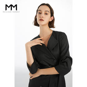 【商场同款】麦檬春复古简约双排扣V领连衣裙5C3190761