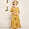 丁摩【断码清仓】 真丝连衣裙V领桑蚕丝a字裙黄色碎花洋气裙子W503-WX013 商品缩略图3