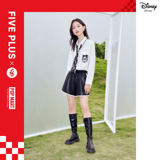FIVE PLUS2022新款女春装泡泡玛特联名白衬衫女宽松学院领带衬衣2WN1010170 商品图1