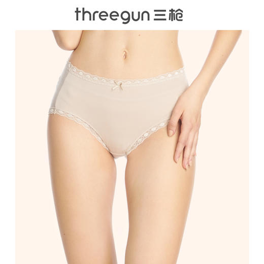 Threegun三枪 【细柔莫代尔】中腰花边女士三角内裤（1条装）-40696B011 商品图1