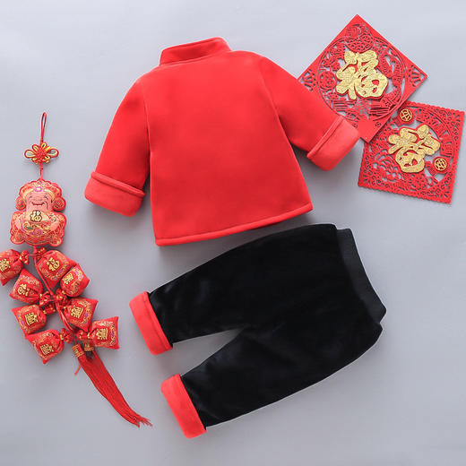 【虎年刺绣宝宝套装 甄选优质面料】2021冬季新品男童拜年服唐装中国风宝宝过年红色喜庆加绒加厚套装 商品图2