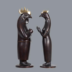 宇达青铜摆件  刁云波作品   十二生肖鸡《大吉大利》艺术装饰摆件  高37cm