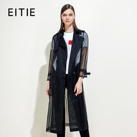EITIE爱特爱女装夏季翻领轻薄透气防晒薄纱拼接开衫长款外套5904614