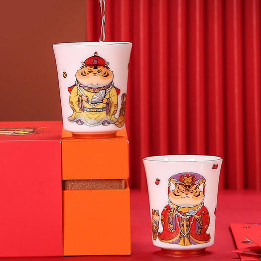 2022年创意国潮虎虎生威羊脂玉茶杯情侣对杯品茗杯商务伴手礼礼盒 商品图1