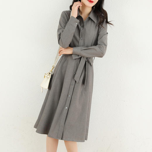 AHM-ht9663 衬衫连衣裙女2022春新款系带修身显瘦长袖知性风气质淑女中长款裙 商品图4