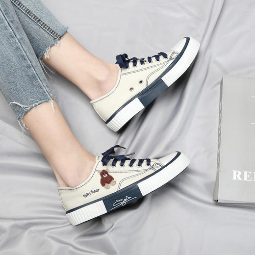 小熊帆布鞋女2021年新款百搭学生韩版休闲板鞋子ins潮学生韩版春季街拍鞋子网红潮运动球鞋 商品图3
