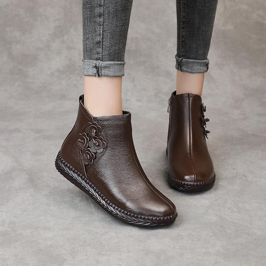 加绒保暖短靴软平底防滑舒适中老年花朵棉靴   MLD3303 商品图6