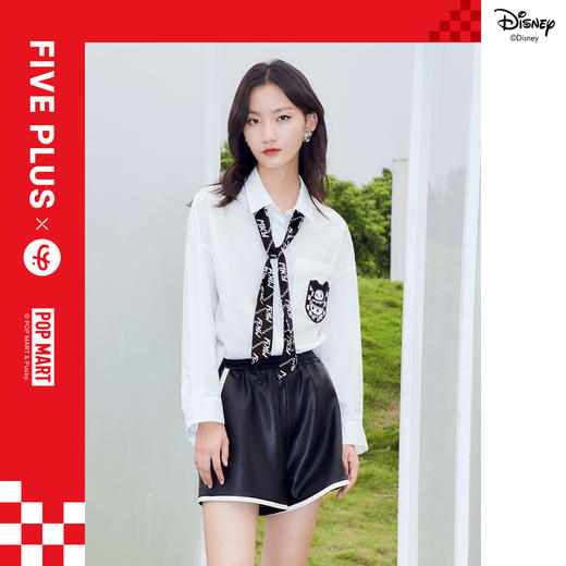 FIVE PLUS2022新款女春装泡泡玛特联名白衬衫女宽松学院领带衬衣2WN1010170 商品图3