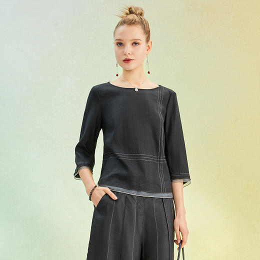 TANGY Collection/天意精品2022年春夏新品线迹刺绣莨绸上衣 商品图3