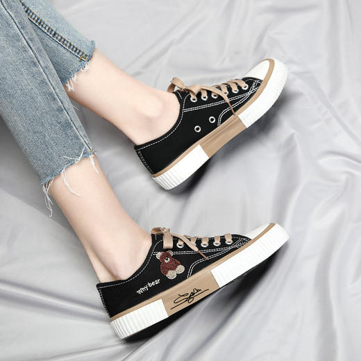 小熊帆布鞋女2021年新款百搭学生韩版休闲板鞋子ins潮学生韩版春季街拍鞋子网红潮运动球鞋 商品图1