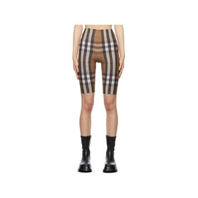 BURBERRY 巴宝莉 女士格纹印花弹力平纹针织骑行短裤 棕色红条大格子 8043426 A8894