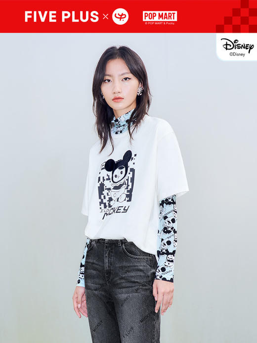 FIVE PLUS2022新款女春装泡泡玛特联名设计感T恤女短袖刺绣棉上衣	2WN1020140 商品图3