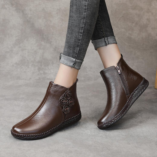 加绒保暖短靴软平底防滑舒适中老年花朵棉靴   MLD3303 商品图1