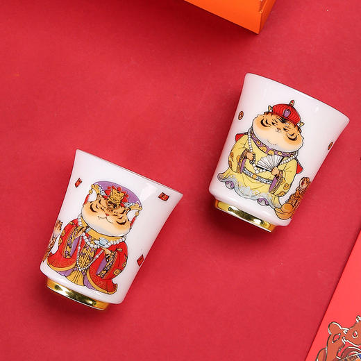 2022年创意国潮虎虎生威羊脂玉茶杯情侣对杯品茗杯商务伴手礼礼盒 商品图3