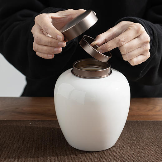 「锡盖茶叶罐」德化羊脂玉白瓷茶叶罐 密封陶瓷罐 大号茶仓 商品图1