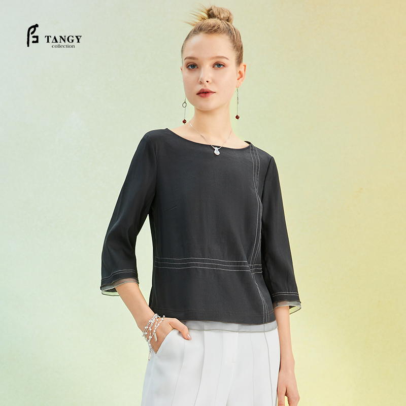 TANGY Collection/天意精品2022年春夏新品线迹刺绣莨绸上衣
