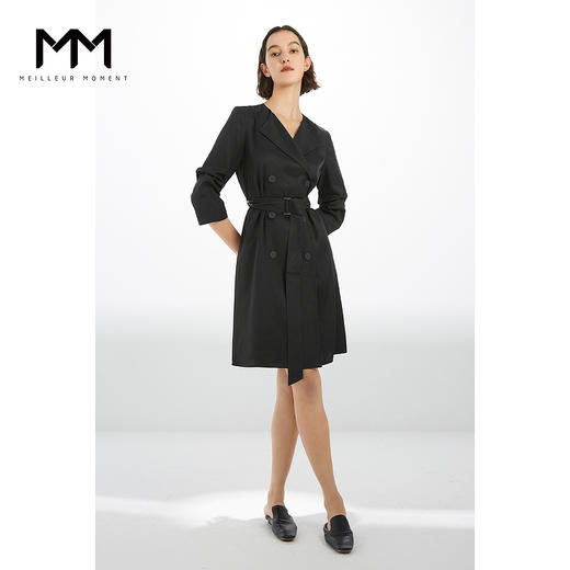 【商场同款】麦檬春复古简约双排扣V领连衣裙5C3190761 商品图1