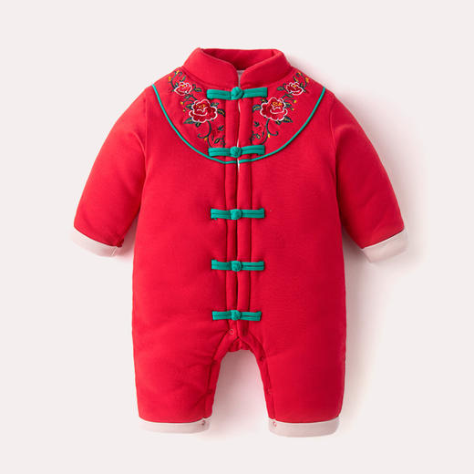 【中国风 精致刺绣 富贵满满】嘟嘟家婴儿连体衣拜年服秋冬装周岁宝宝衣服女加厚唐装冬季过年服 商品图6