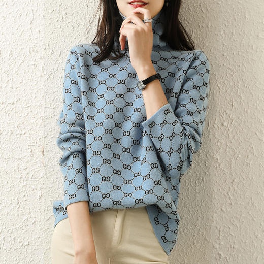 秋冬新款高领加厚宽松慵懒范针织提花复古堆堆毛衣 RWQ8707 商品图1