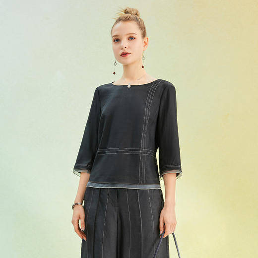 TANGY Collection/天意精品2022年春夏新品线迹刺绣莨绸上衣 商品图1