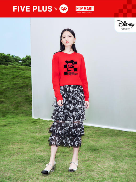 FIVE PLUS2022新款女春装泡泡玛特联名毛衣女刺绣字母米奇套头衫2WN1032080 商品图1