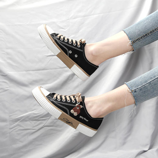 小熊帆布鞋女2021年新款百搭学生韩版休闲板鞋子ins潮学生韩版春季街拍鞋子网红潮运动球鞋 商品图2