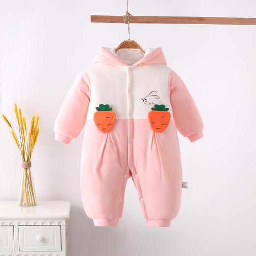 【防风保暖 表里纯棉 柔软舒适】婴儿棉服夹棉连体衣可爱卡通新生儿衣服加厚宝宝爬服单排扣和尚服 商品图6