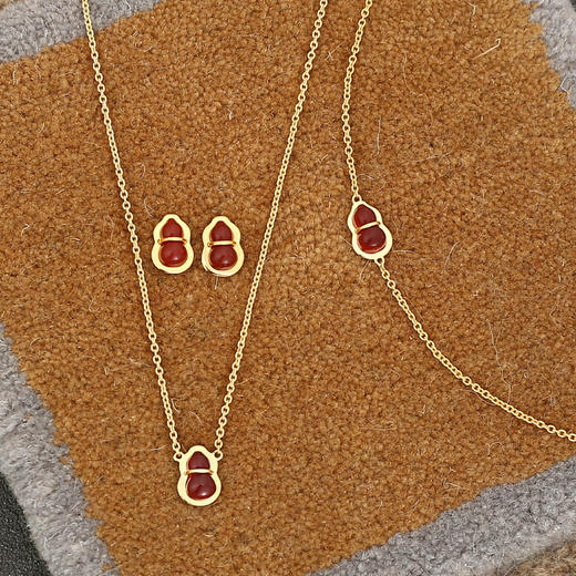 东长·福禄 红玛瑙葫芦项链耳饰手链925银镀金 天然宝石简约时尚设计师款女 商品图7