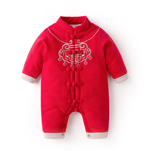 【中国风 精致刺绣 富贵满满】嘟嘟家婴儿连体衣拜年服秋冬装周岁宝宝衣服女加厚唐装冬季过年服 商品图4