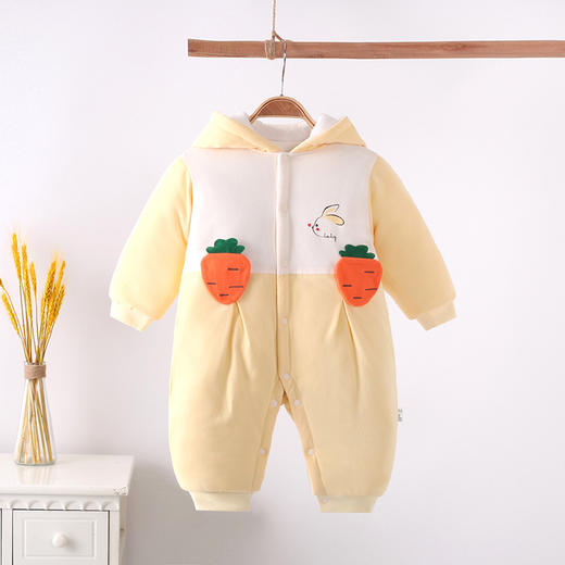 【防风保暖 表里纯棉 柔软舒适】婴儿棉服夹棉连体衣可爱卡通新生儿衣服加厚宝宝爬服单排扣和尚服 商品图5