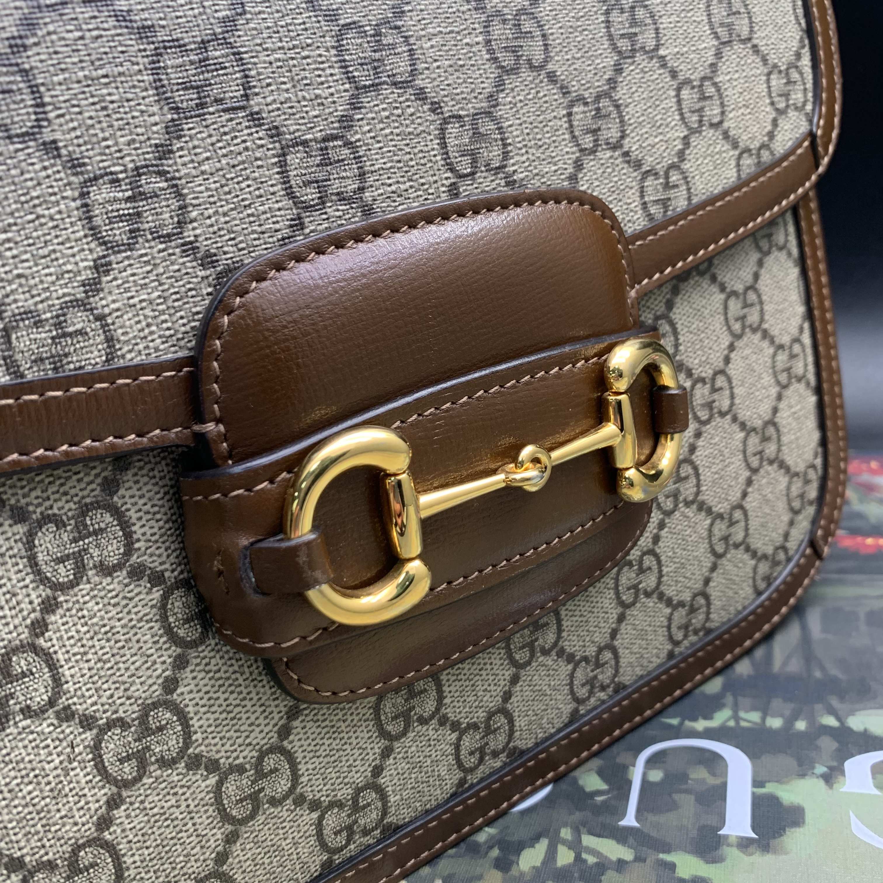 【二手9新】gucci古驰马衔扣1955系列小号乌木色肩背包/gn00059008