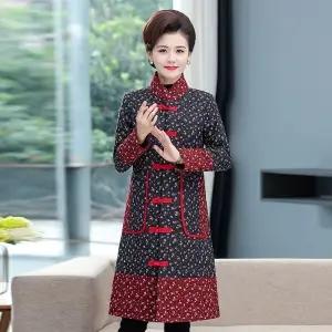 BKX-5202 冬装民族风盘扣棉衣加棉加厚老年女装外套大码中长款立领棉服 商品图3